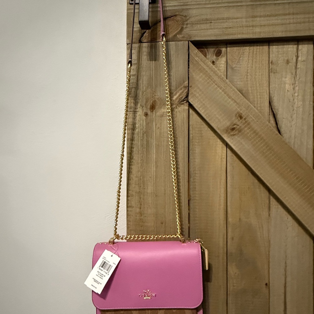 Coach Pink and Brown Leather Chain Crossbody Bag - Picture 5 of 10